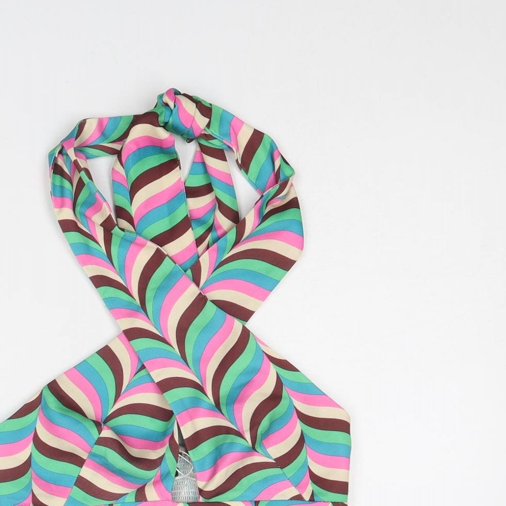 Zara Womens Multicoloured Geometric Polyester Cropped Tank Size XS Halter