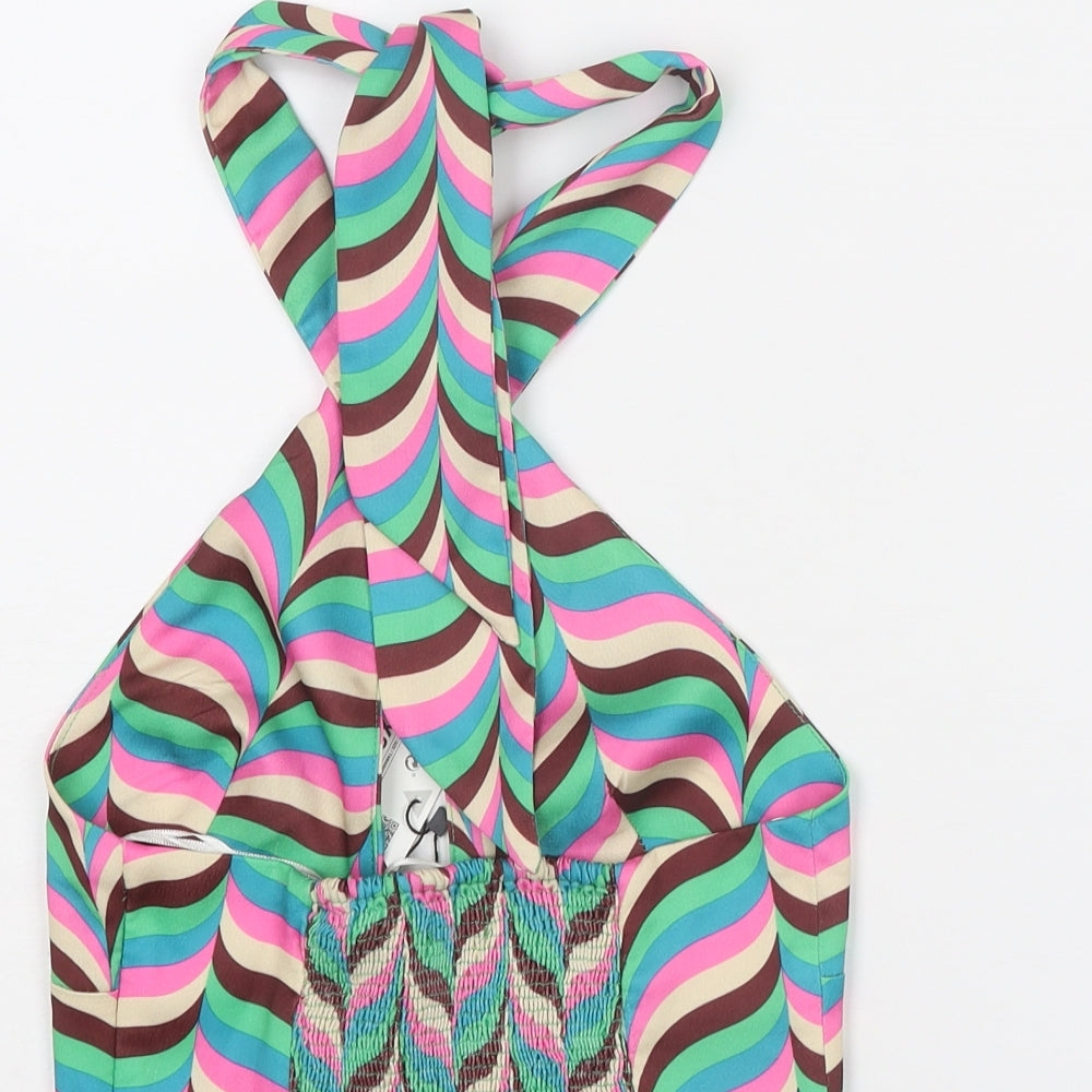 Zara Womens Multicoloured Geometric Polyester Cropped Tank Size XS Halter