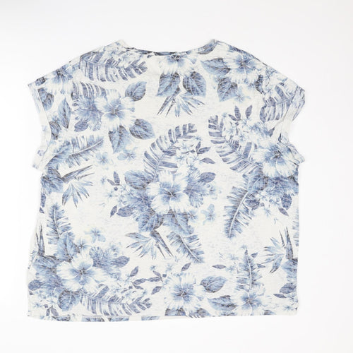 South Womens Blue Floral Polyester Basic T-Shirt Size 24 Round Neck