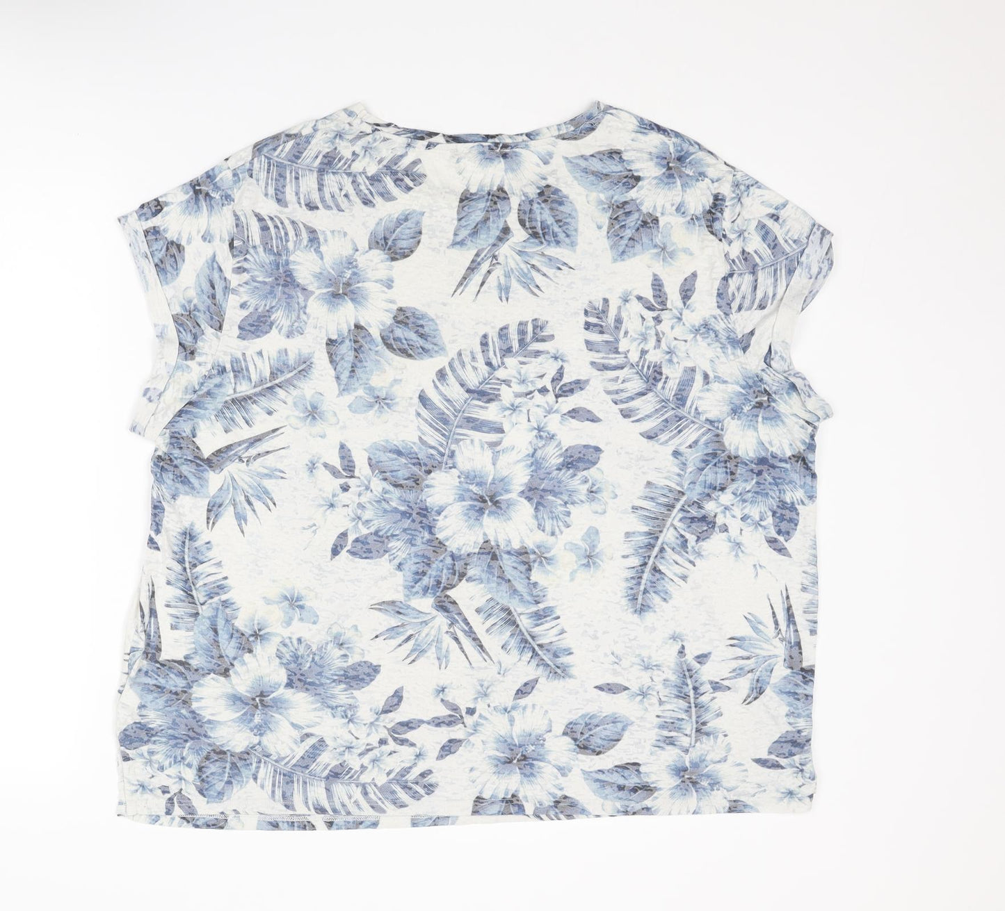 South Womens Blue Floral Polyester Basic T-Shirt Size 24 Round Neck