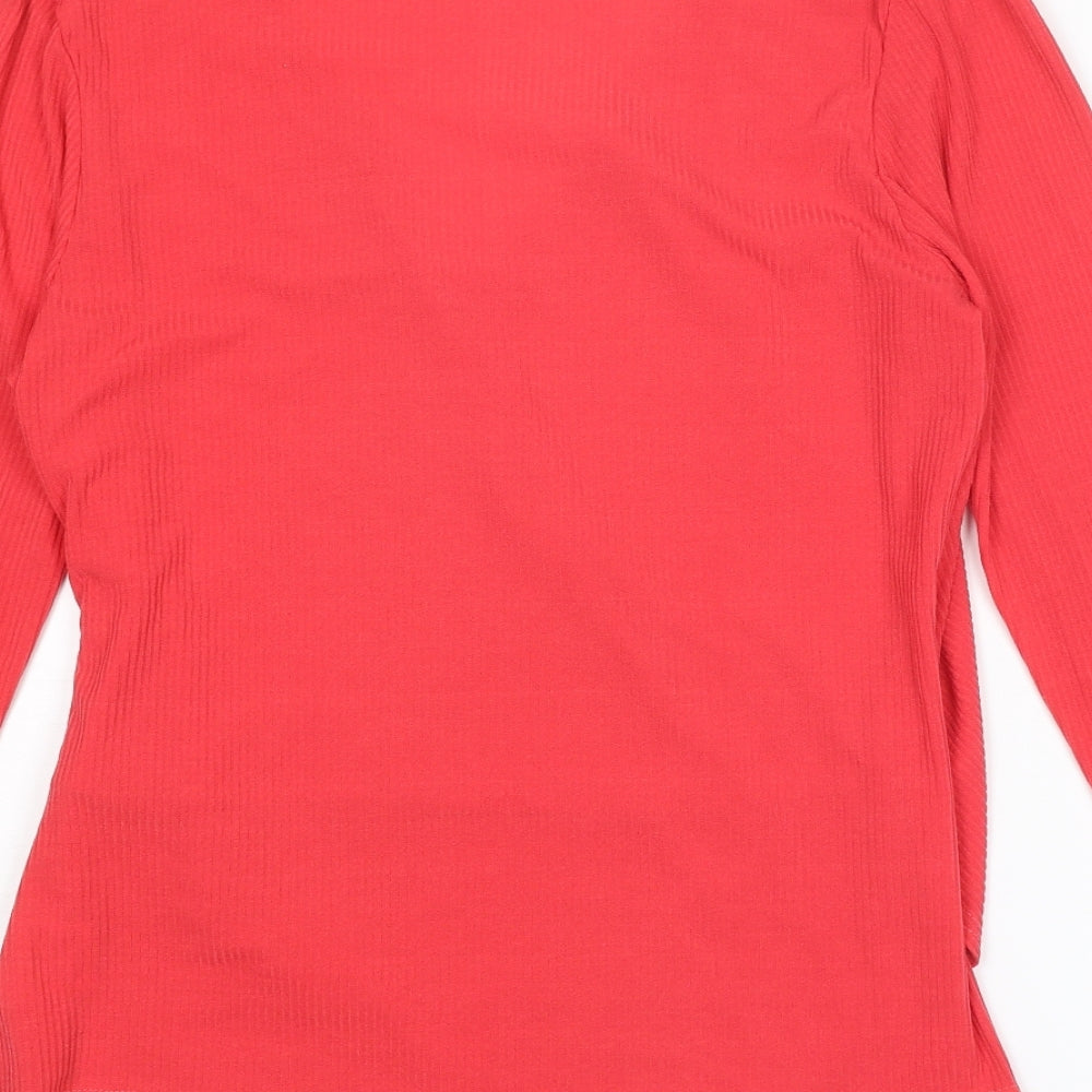 Jane Norman Womens Red Polyester Basic T-Shirt Size 18 V-Neck