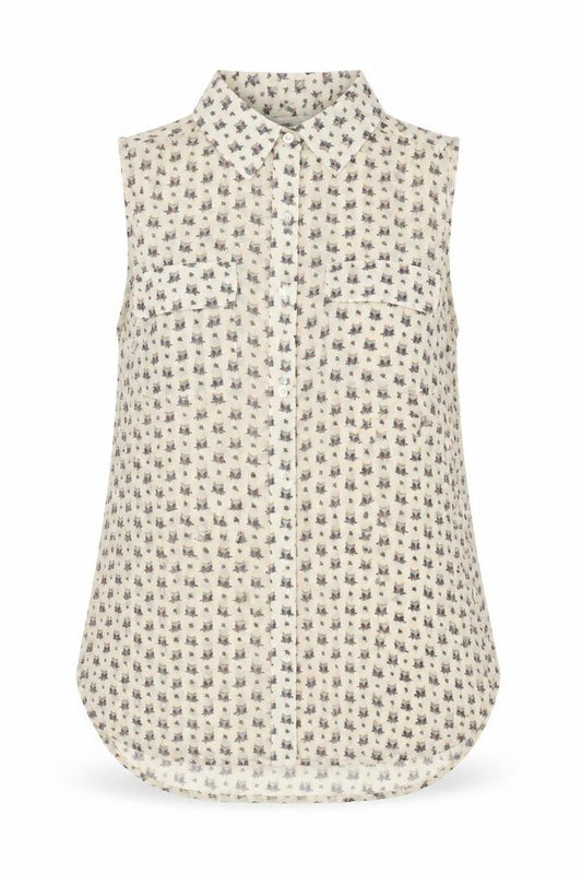 Front view of Next women’s ivory geometric polyester basic button-up, size UK 8, collared - owl print