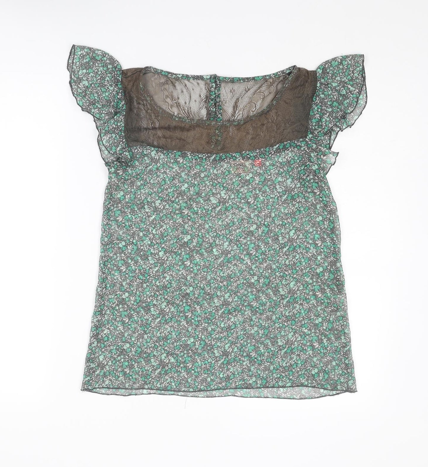 Only Womens Green Floral Polyester Basic Blouse Size 6 Round Neck