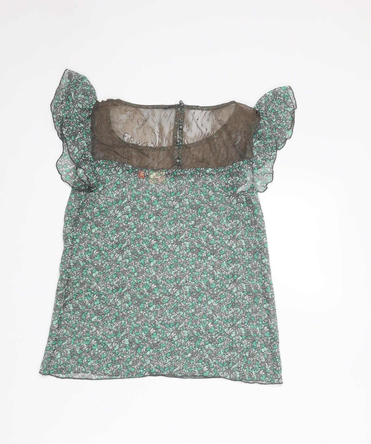 Only Womens Green Floral Polyester Basic Blouse Size 6 Round Neck