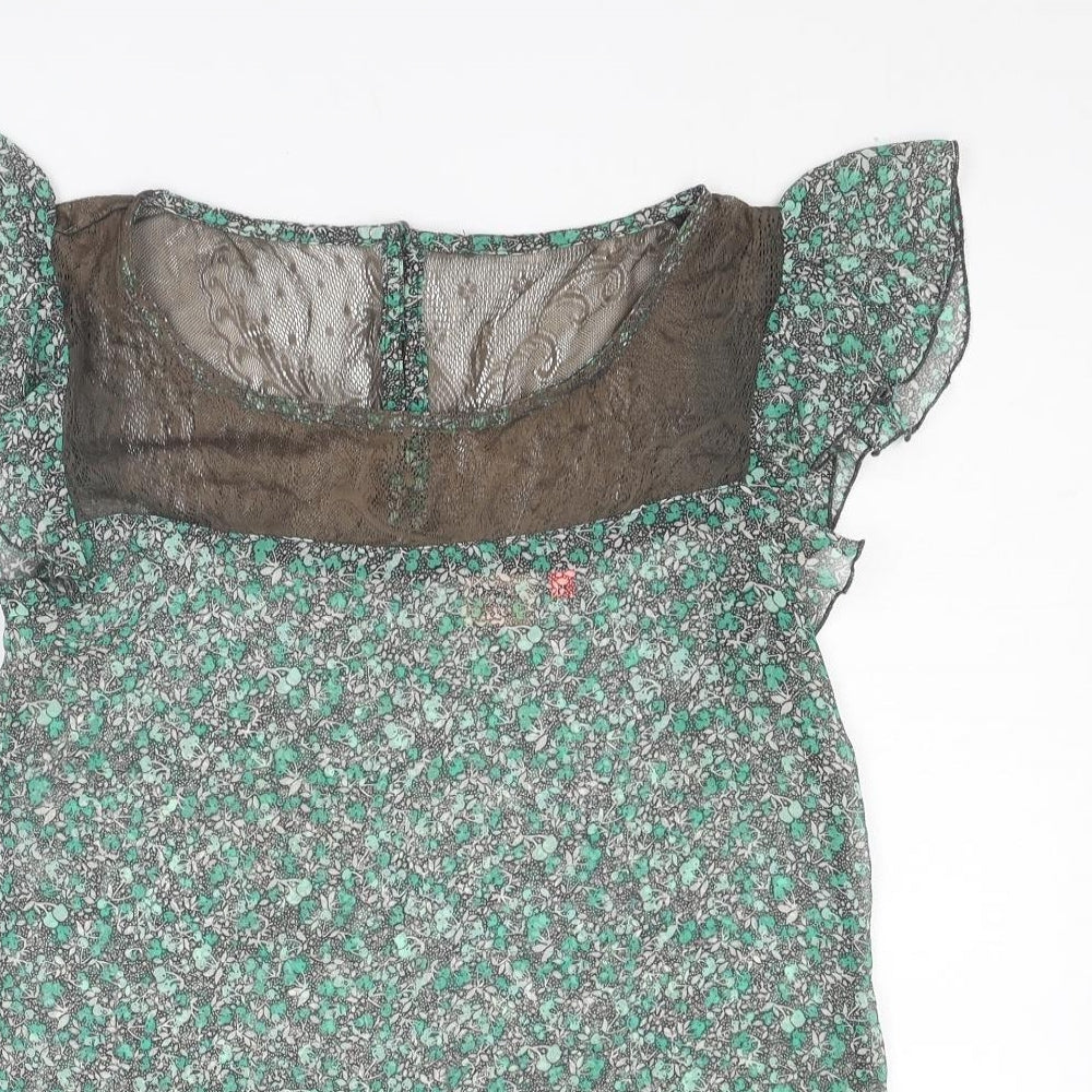 Only Womens Green Floral Polyester Basic Blouse Size 6 Round Neck