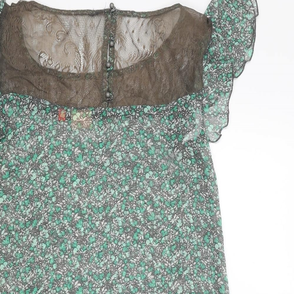 Only Womens Green Floral Polyester Basic Blouse Size 6 Round Neck