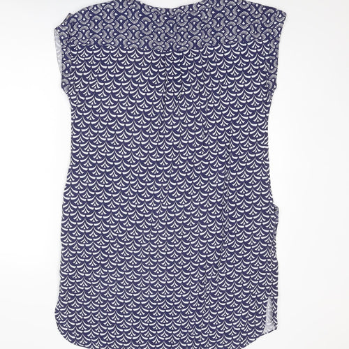 MANTARAY PRODUCTS Womens Blue Geometric Viscose A-Line Size 14 Round Neck Button