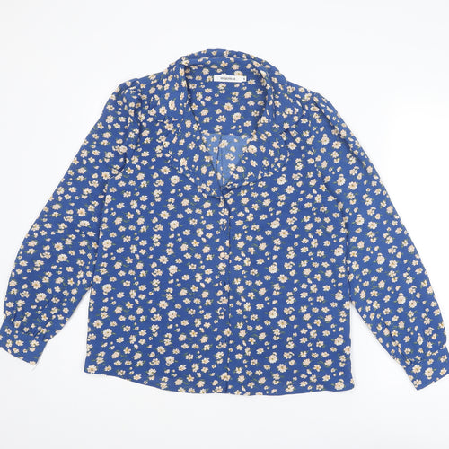 Majolica Womens Blue Floral Polyester Basic Button-Up Size S Collared