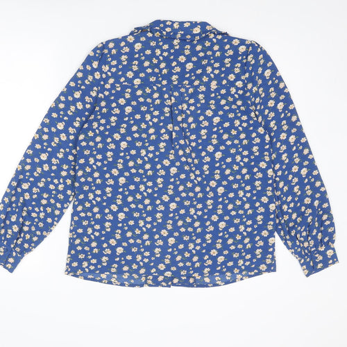 Majolica Womens Blue Floral Polyester Basic Button-Up Size S Collared