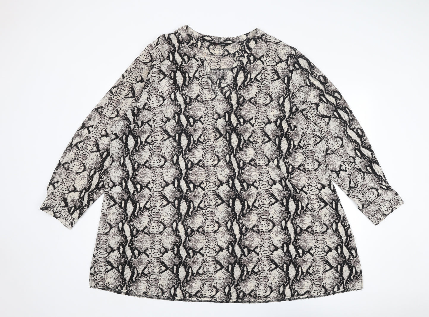 Yours Womens Beige Animal Print Polyester A-Line Size 24 V-Neck Pullover - Snakeskin pattern