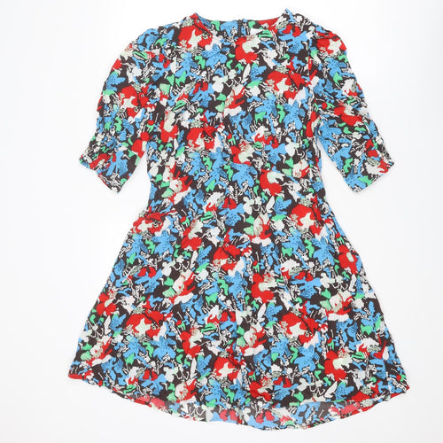 NEXT Womens Multicoloured Geometric Viscose A-Line Size 10 Round Neck Zip