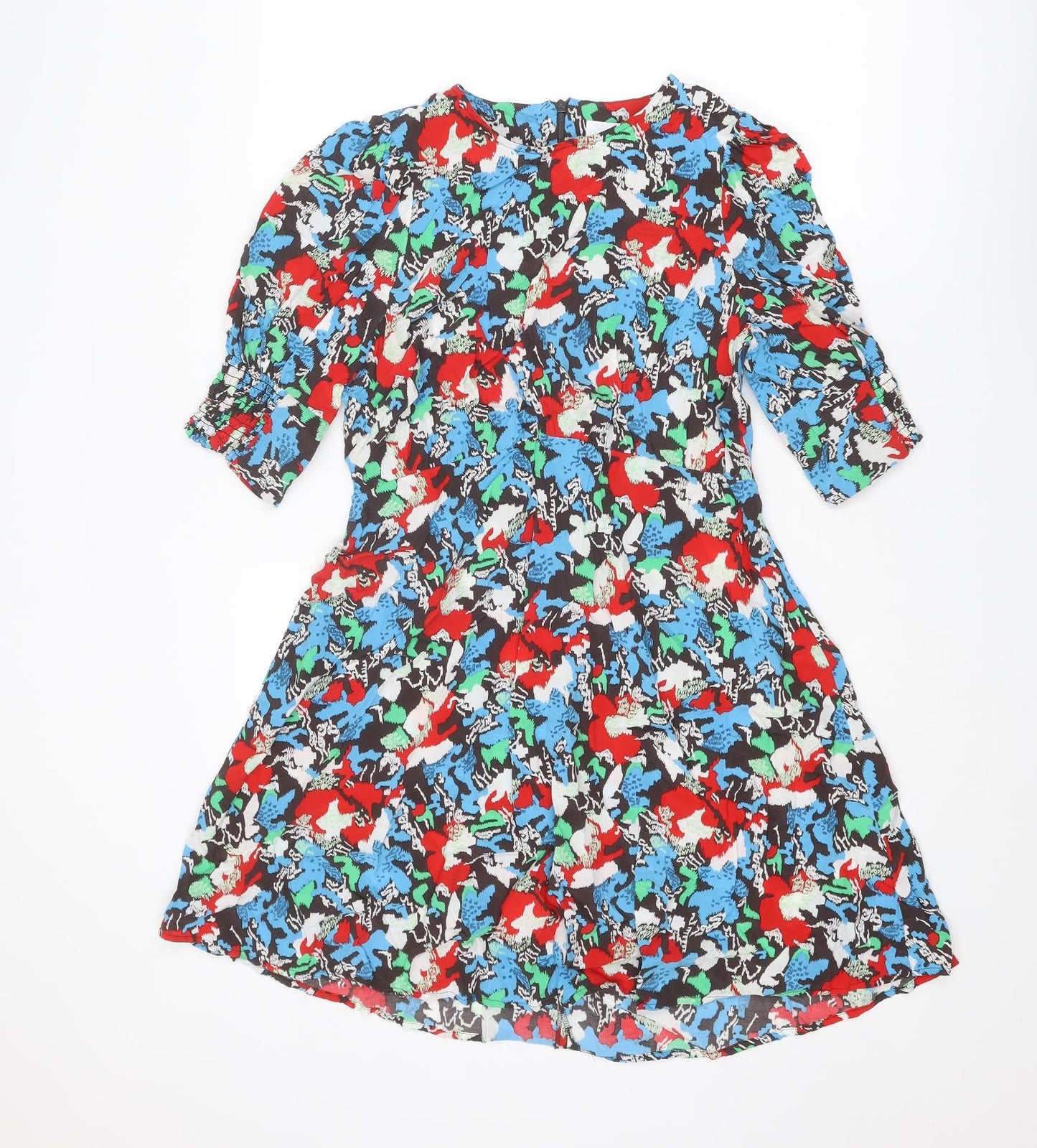 NEXT Womens Multicoloured Geometric Viscose A-Line Size 10 Round Neck Zip