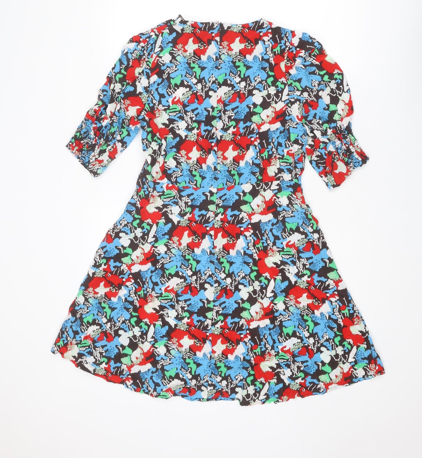 NEXT Womens Multicoloured Geometric Viscose A-Line Size 10 Round Neck Zip