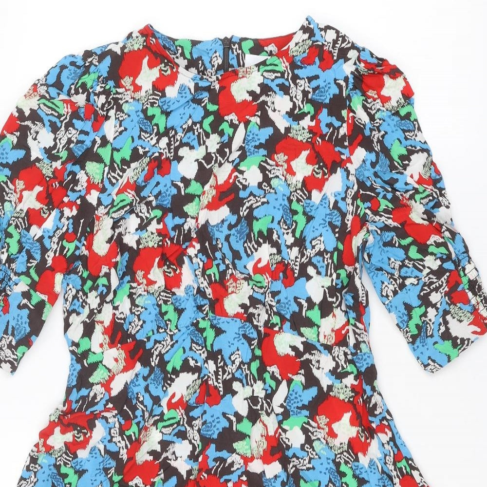 NEXT Womens Multicoloured Geometric Viscose A-Line Size 10 Round Neck Zip