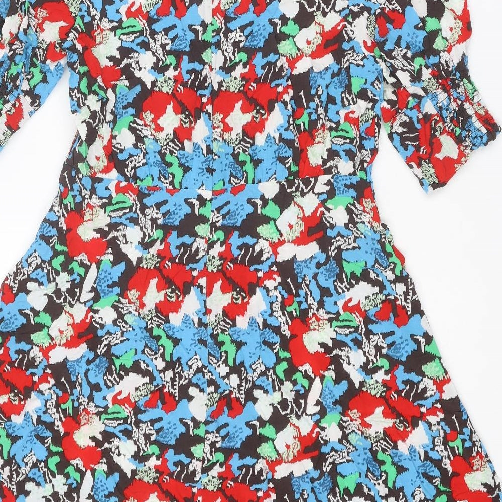 NEXT Womens Multicoloured Geometric Viscose A-Line Size 10 Round Neck Zip