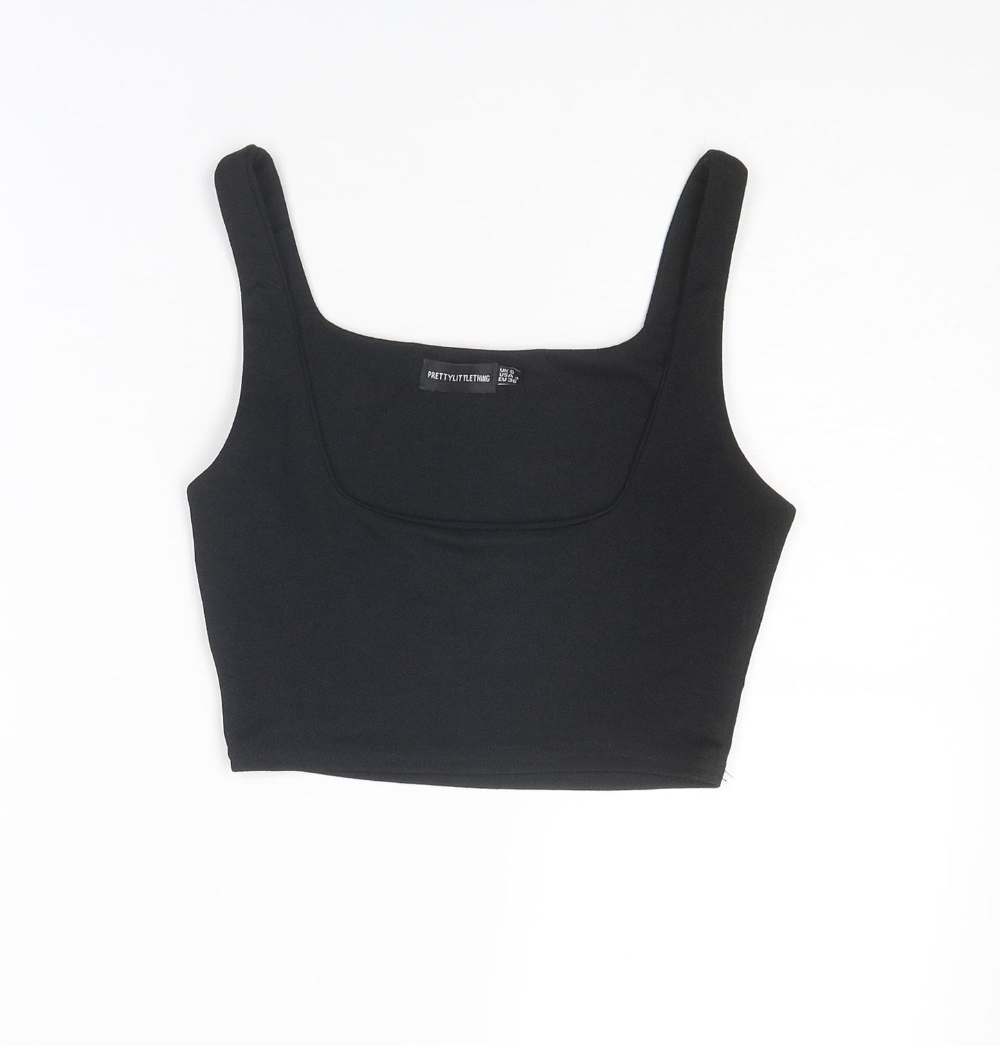PRETTYLITTLETHING Womens Black Polyester Cropped Tank Size 8 Scoop Neck