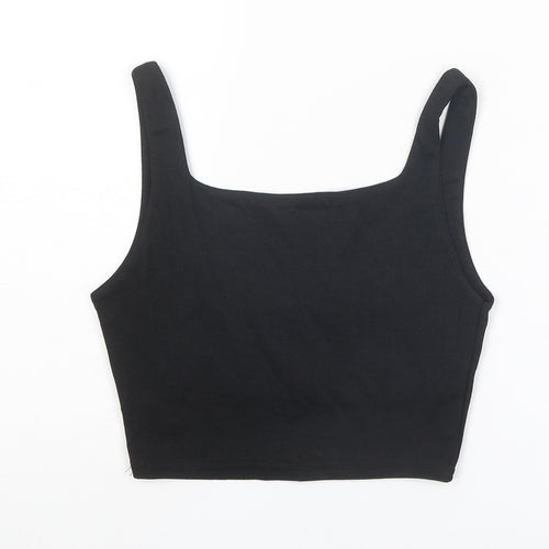 PRETTYLITTLETHING Womens Black Polyester Cropped Tank Size 8 Scoop Neck