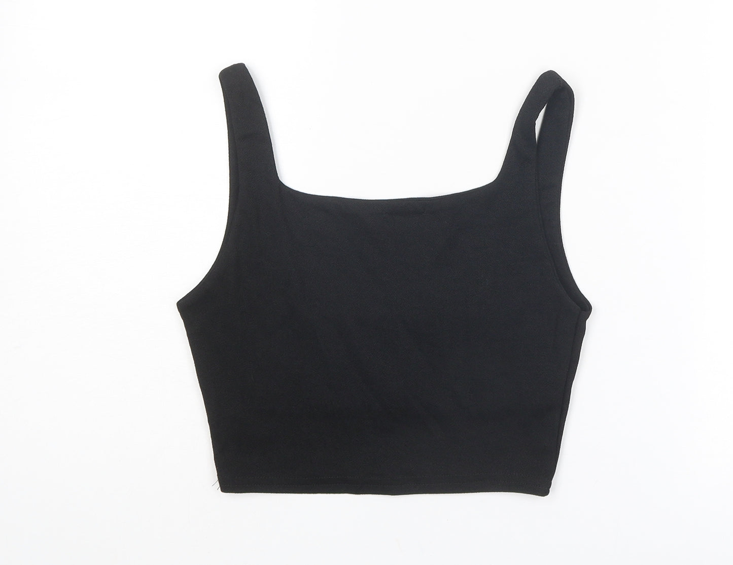 PRETTYLITTLETHING Womens Black Polyester Cropped Tank Size 8 Scoop Neck