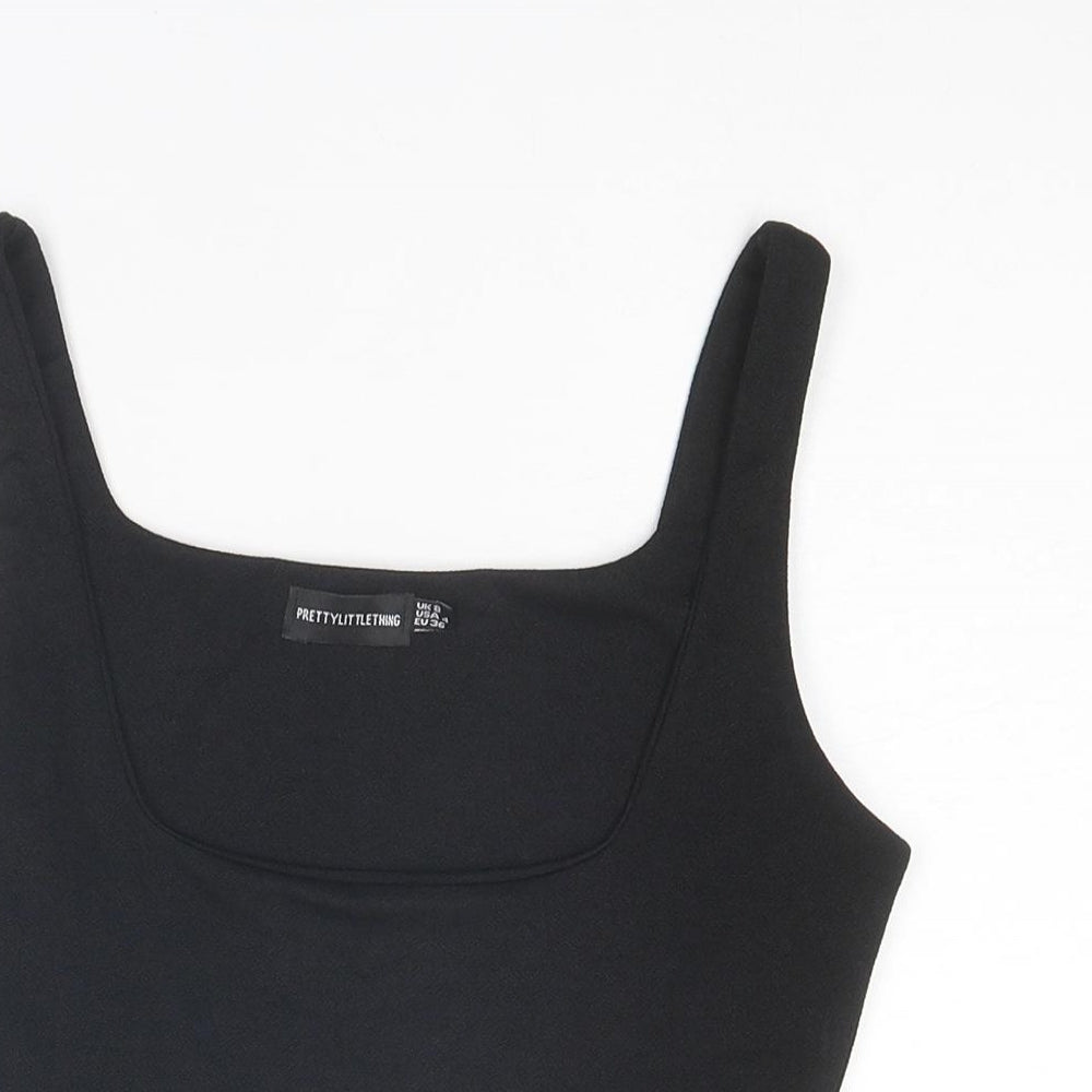PRETTYLITTLETHING Womens Black Polyester Cropped Tank Size 8 Scoop Neck