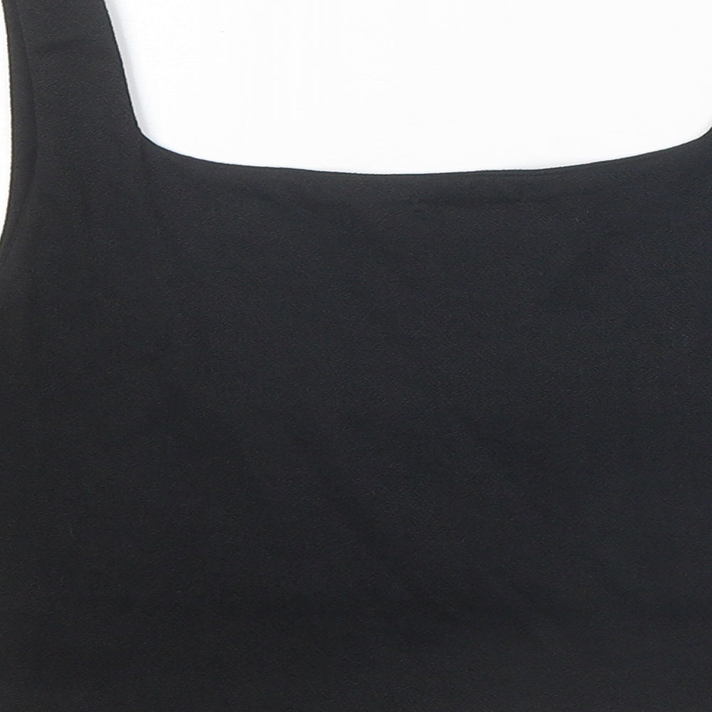 PRETTYLITTLETHING Womens Black Polyester Cropped Tank Size 8 Scoop Neck