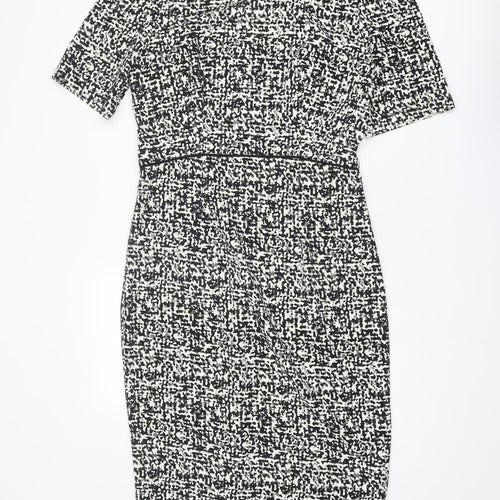 Louche Womens Black Geometric Polyester Shift Size 14 Round Neck Zip