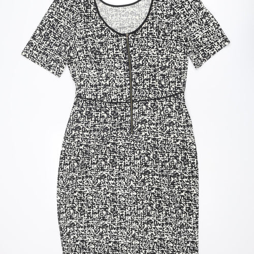 Louche Womens Black Geometric Polyester Shift Size 14 Round Neck Zip