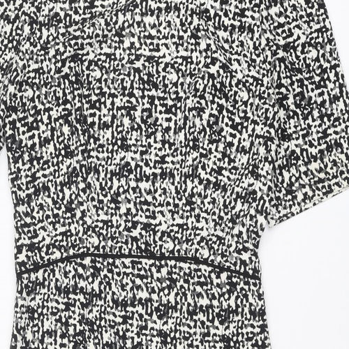 Louche Womens Black Geometric Polyester Shift Size 14 Round Neck Zip