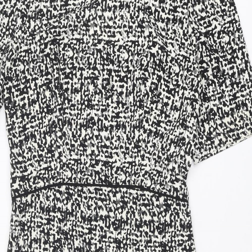 Louche Womens Black Geometric Polyester Shift Size 14 Round Neck Zip