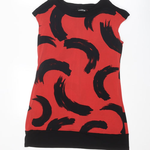 Debenhams Womens Red Floral Polyester Shift Size 12 Round Neck Zip