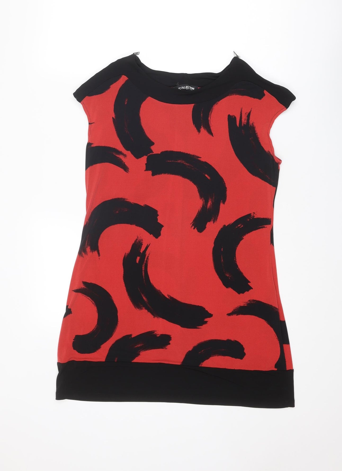 Debenhams Womens Red Floral Polyester Shift Size 12 Round Neck Zip