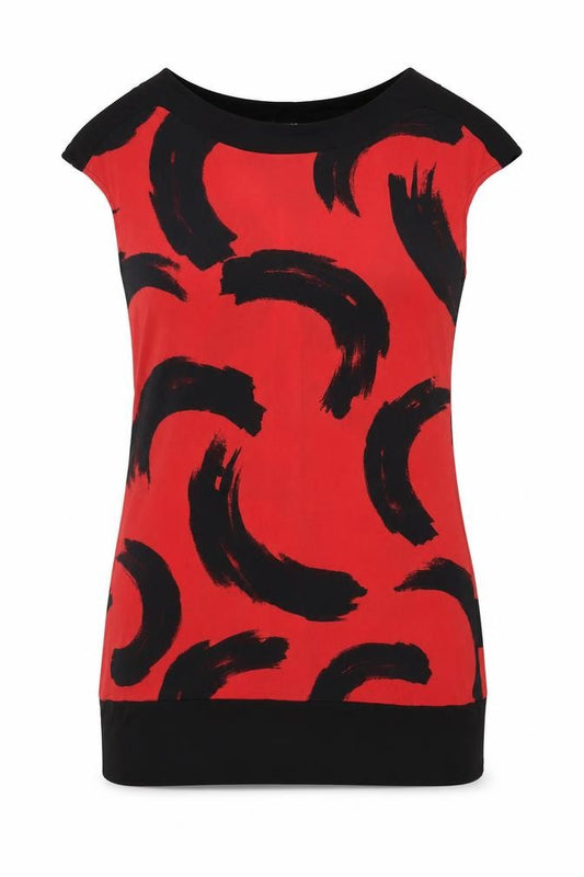 Front view of Debenhams women’s red floral polyester shift, size UK 12, round neck zip