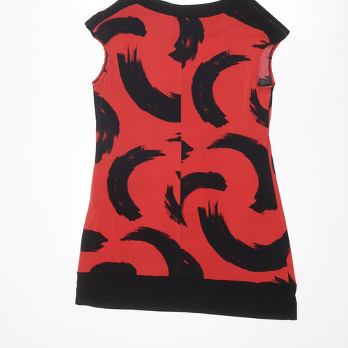 Debenhams Womens Red Floral Polyester Shift Size 12 Round Neck Zip