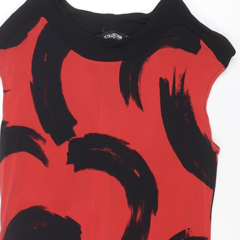 Debenhams Womens Red Floral Polyester Shift Size 12 Round Neck Zip