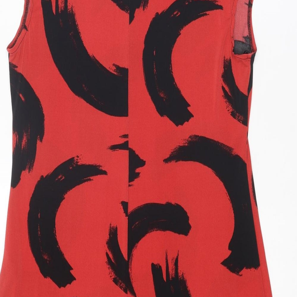 Debenhams Womens Red Floral Polyester Shift Size 12 Round Neck Zip