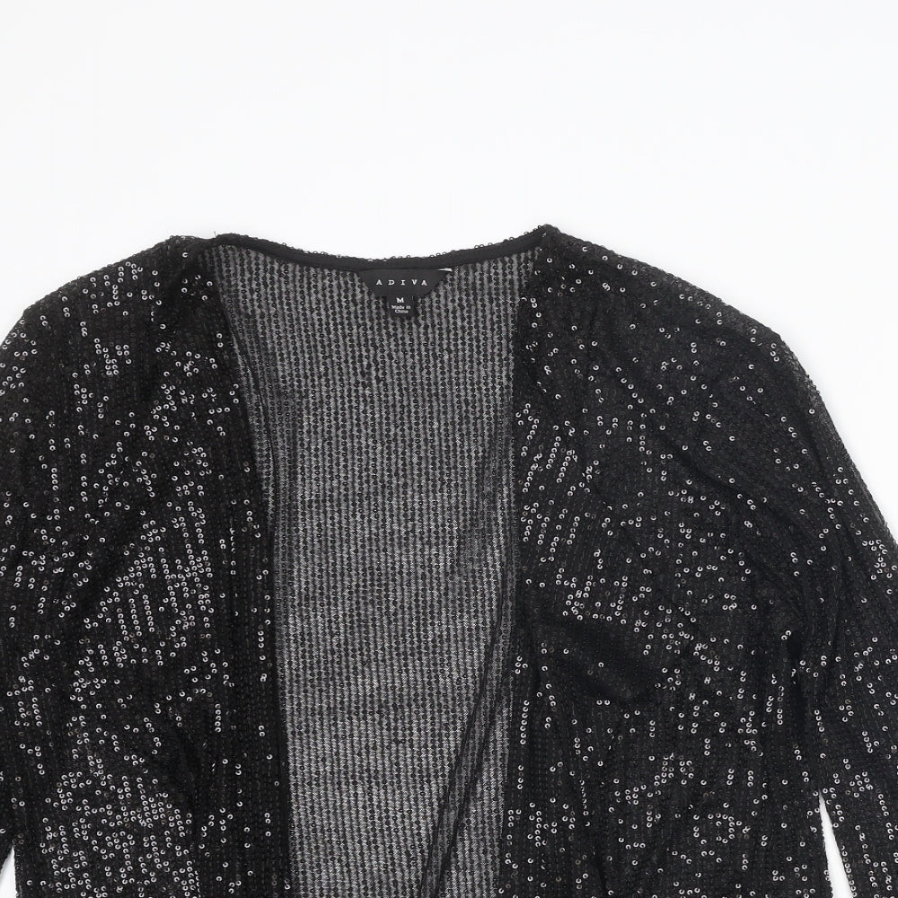 Adiva Womens Black Polyester Basic Blouse Size M V-Neck