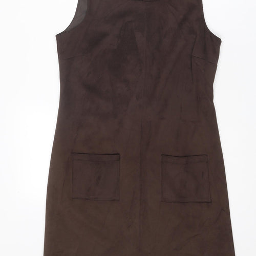 M&Co Womens Brown Polyester Shift Size 10 Round Neck Zip