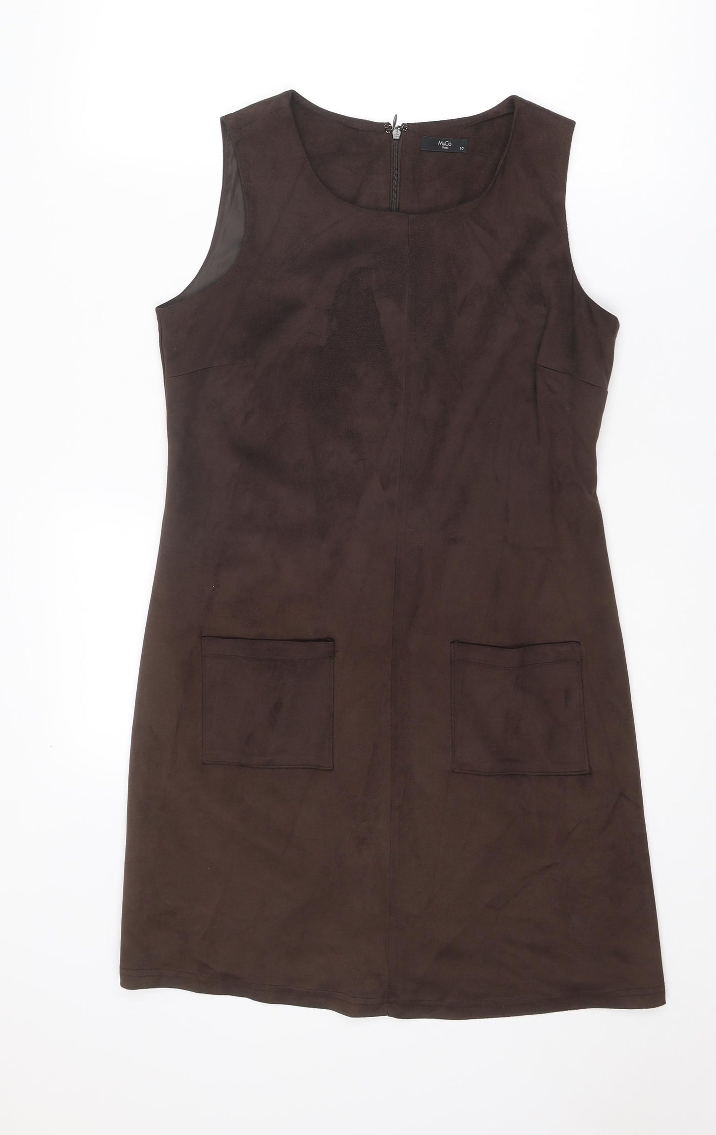 M&Co Womens Brown Polyester Shift Size 10 Round Neck Zip