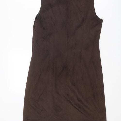 M&Co Womens Brown Polyester Shift Size 10 Round Neck Zip