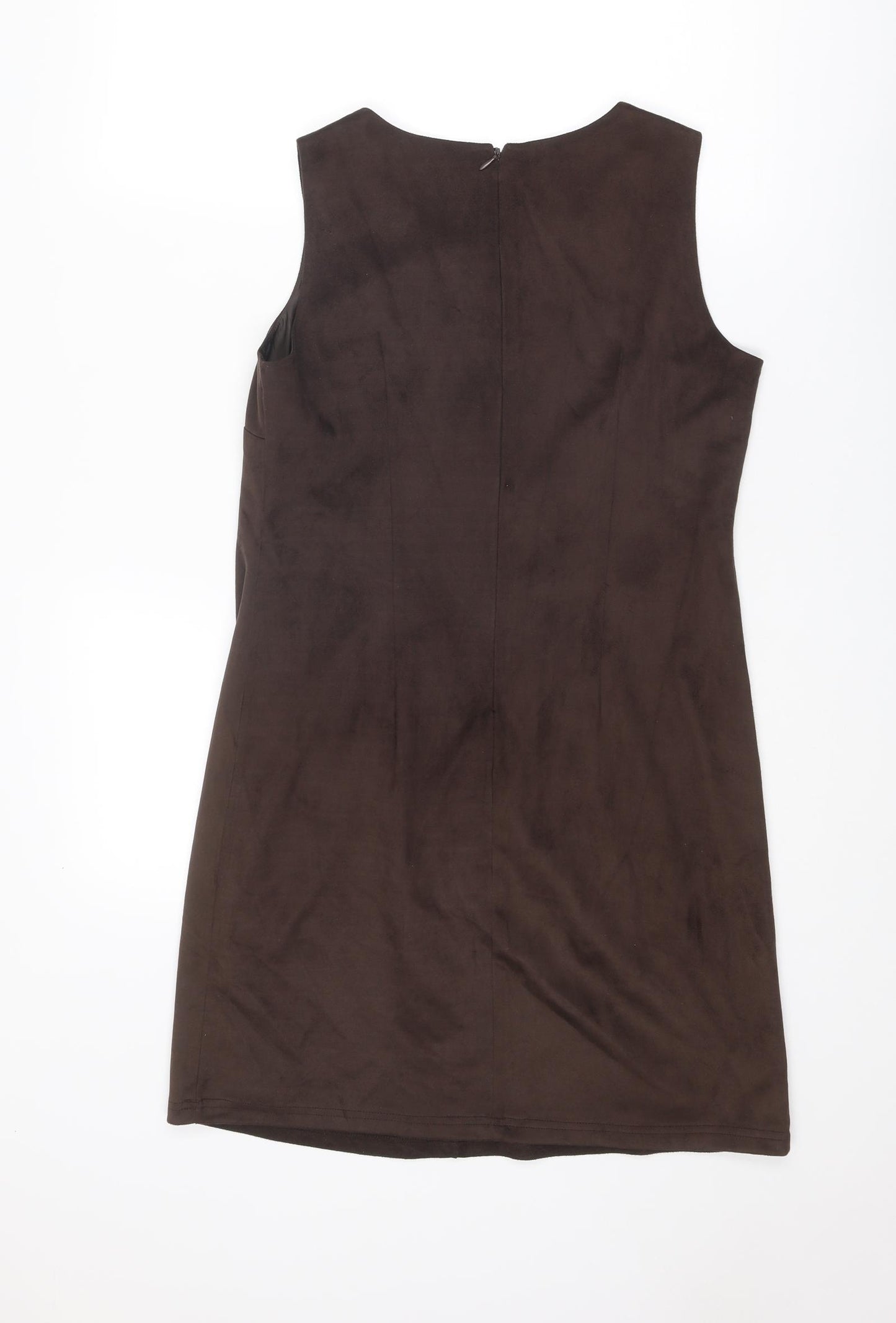 M&Co Womens Brown Polyester Shift Size 10 Round Neck Zip