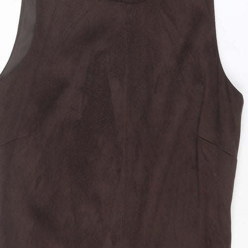 M&Co Womens Brown Polyester Shift Size 10 Round Neck Zip