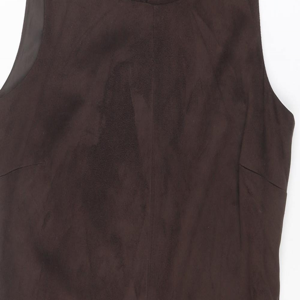 M&Co Womens Brown Polyester Shift Size 10 Round Neck Zip