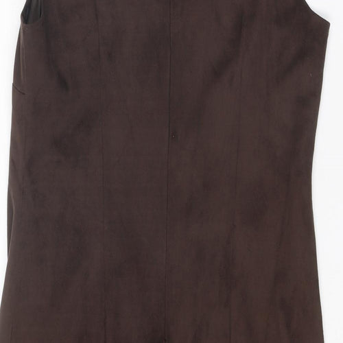 M&Co Womens Brown Polyester Shift Size 10 Round Neck Zip
