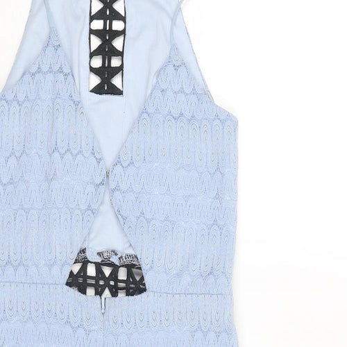 Topshop Womens Blue Geometric Nylon Bodycon Size 8 Square Neck Zip