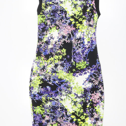 Marks and Spencer Womens Multicoloured Floral Polyester Shift Size 12 Round Neck Zip