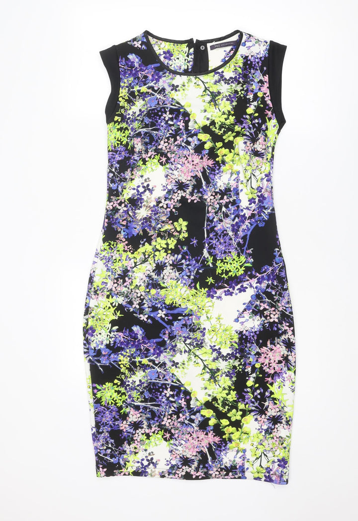 Marks and Spencer Womens Multicoloured Floral Polyester Shift Size 12 Round Neck Zip