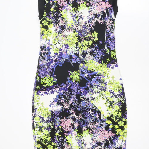 Marks and Spencer Womens Multicoloured Floral Polyester Shift Size 12 Round Neck Zip