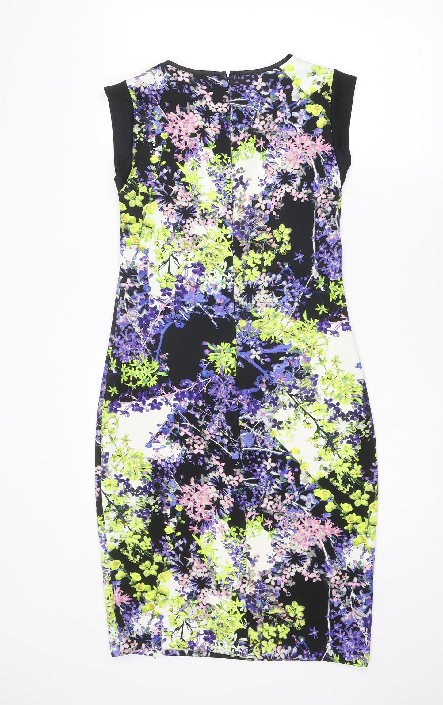 Marks and Spencer Womens Multicoloured Floral Polyester Shift Size 12 Round Neck Zip