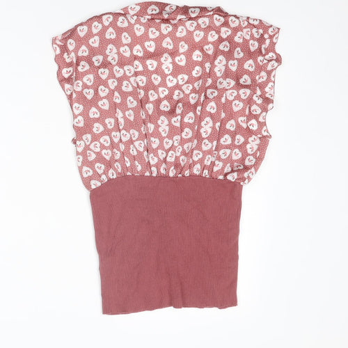 NEXT Womens Pink Geometric Viscose Basic Blouse Size 14 Scoop Neck