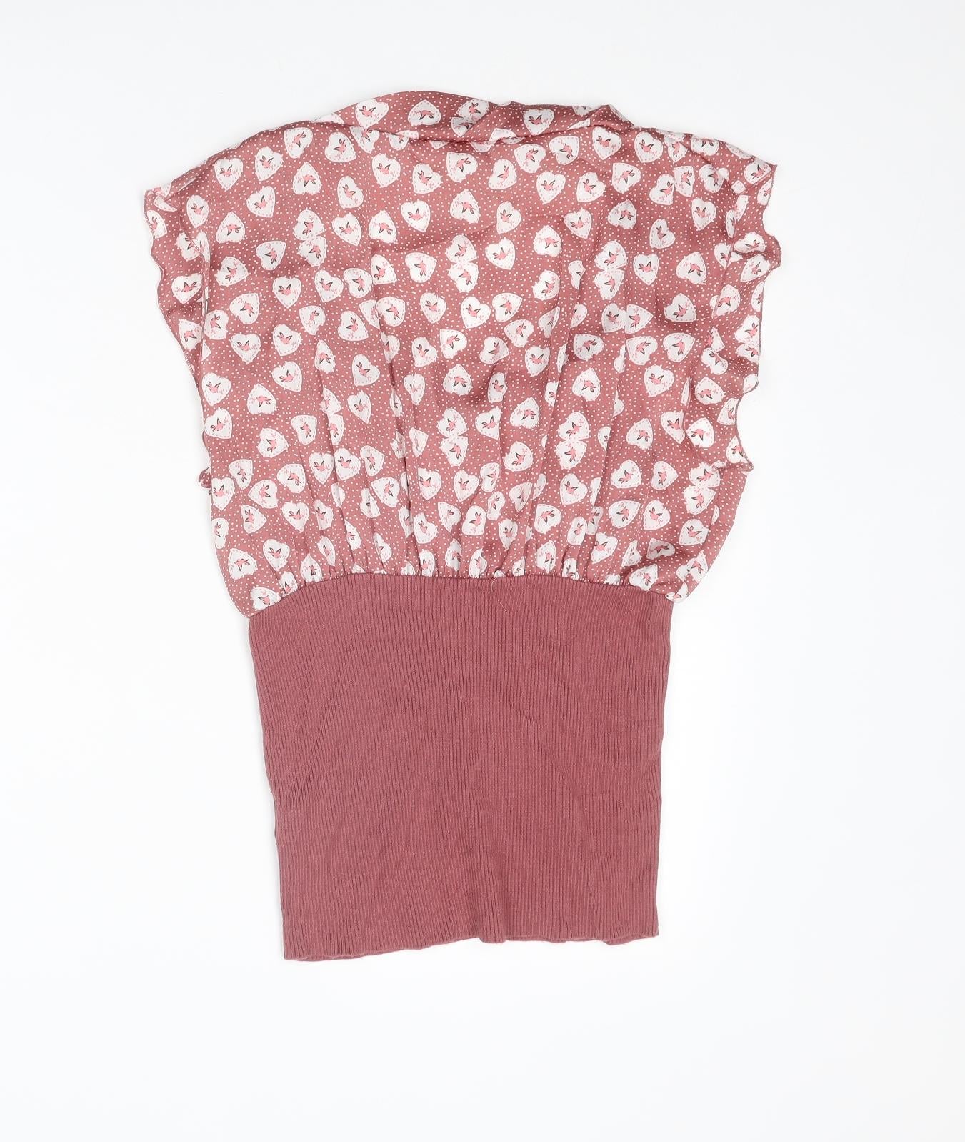 NEXT Womens Pink Geometric Viscose Basic Blouse Size 14 Scoop Neck