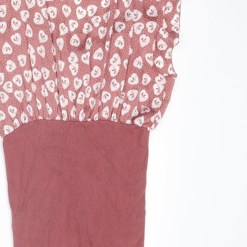 NEXT Womens Pink Geometric Viscose Basic Blouse Size 14 Scoop Neck